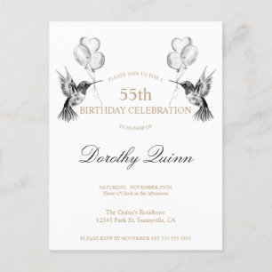 Vattenfärg Kolibri Ballong Födelsedagsinbjudan Vykort