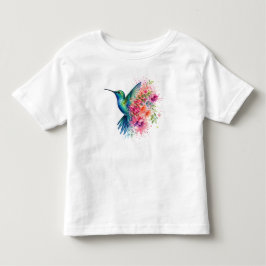 Vattenfärg Kolibri Vibrerande Blommig Fågeldesign T Shirt