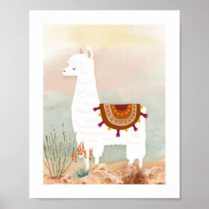 Vattenfärg Kön Neutral Llama Nursery Poster