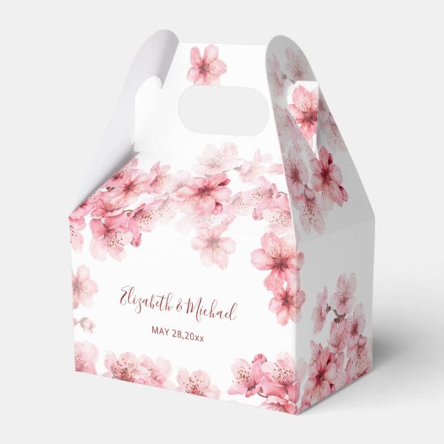 Vattenfärg Körsbärsblom Rosa Vit Bröllop Presentaskar (Framsidan Sidan)