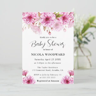 Vattenfärg Körsbärsblomgren Baby Shower Inbjudningar