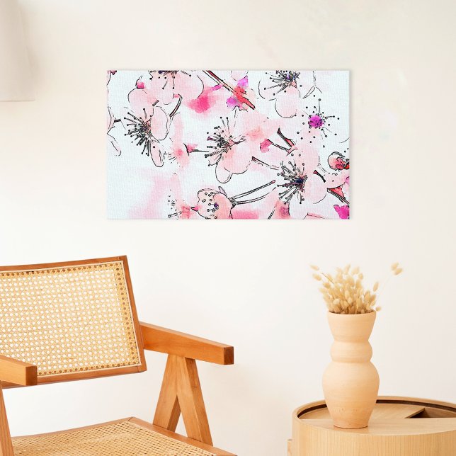 Vattenfärg Körsbärsblommor Vårillustration  Canvastryck (Skapare uppladdad)