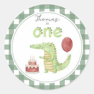 Vattenfärg krokodil 1-årsdag runt klistermärke