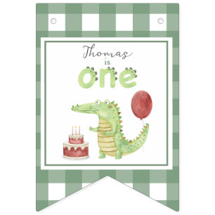 Vattenfärg krokodil 1-årsdag vimplar