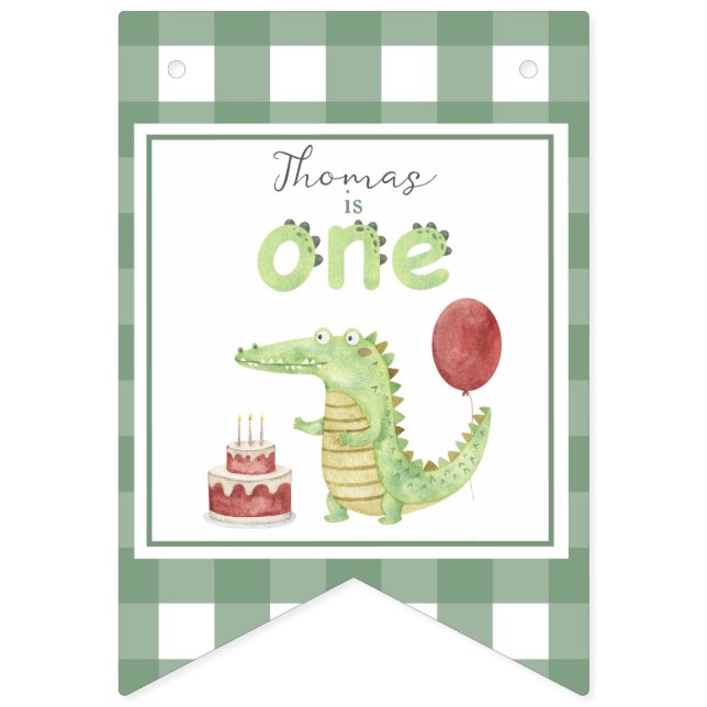 Vattenfärg krokodil 1-årsdag vimplar (Första flaggan)