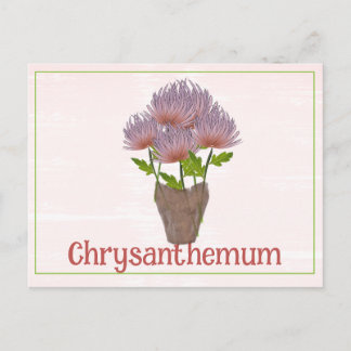 Vattenfärg Krysantemum Blomma November Födelsedag Vykort