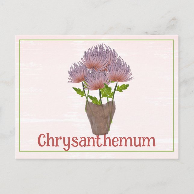 Vattenfärg Krysantemum Blomma November Födelsedag Vykort (Framsida)
