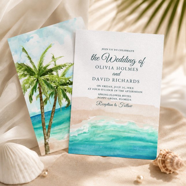 Vattenfärg kust hav bröllopsinbjudan inbjudningar (Watercolor Coastal Ocean Beach Wedding Invitation)