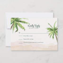 Vattenfärg kuststrand med palmer bröllop OSA kort