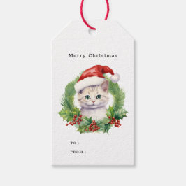 Vattenfärg Kute-julklapp i Santa Hat Presentetikett