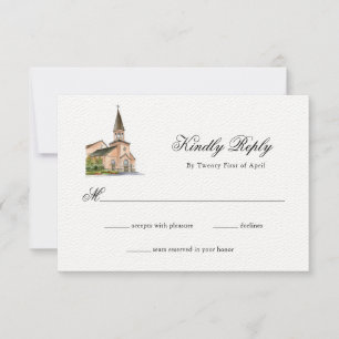 Vattenfärg kyrka bröllop RSVP OSA Kort