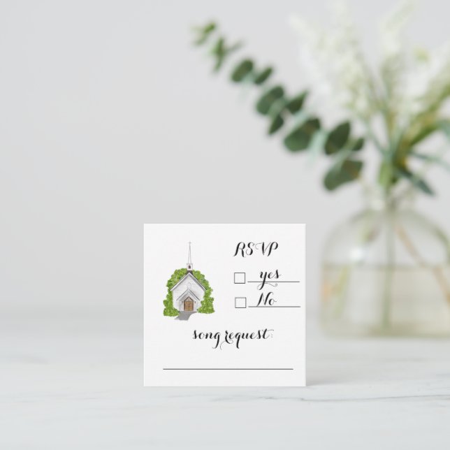 Vattenfärg kyrka RSVP-kort Tilläggskort (Stående Fram)