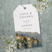 Vattenfärg Lake Como italienska bröllop tack