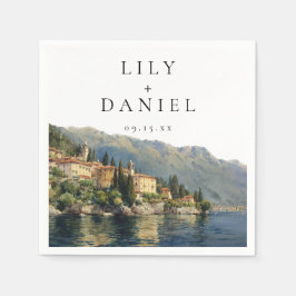 Vattenfärg Lake Como italienskt destinationbröllop Pappersservett