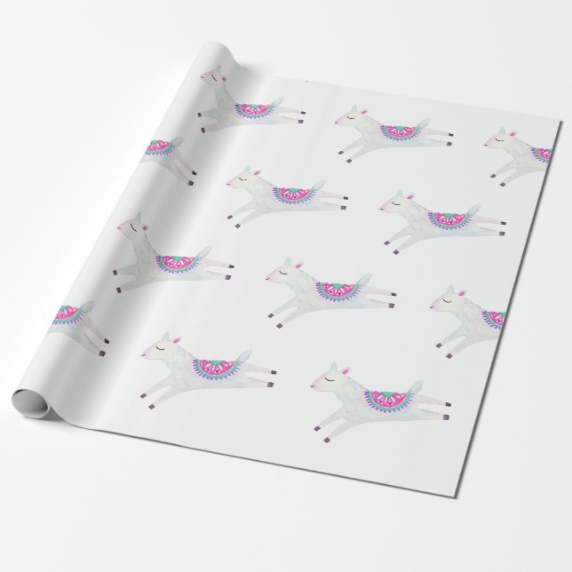 Vattenfärg Lama Barnkalas Presentpapper (Utrullad)