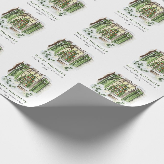 Vattenfärg Land Hus Jul Helgdag Presentpapper (Hörn)