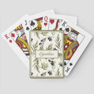 Vattenfärg Landet Oliv Mönster Initial Namn Casinokort