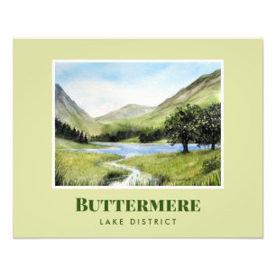 Vattenfärg Landskapsmålning för Sjö Buttermere Fototryck