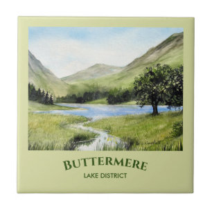 Vattenfärg Landskapsmålning för Sjö Buttermere Kakelplatta