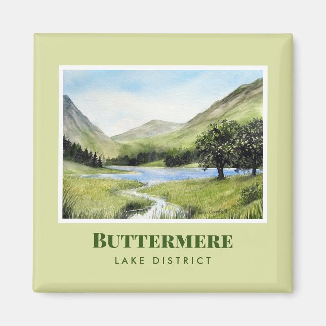 Vattenfärg Landskapsmålning för Sjö Buttermere Magnet (Framsidan)