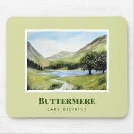 Vattenfärg Landskapsmålning för Sjö Buttermere Musmatta