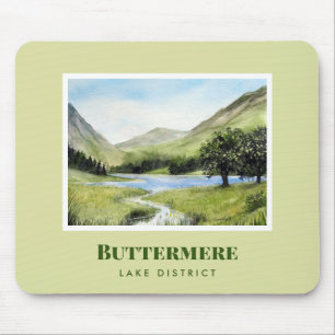 Vattenfärg Landskapsmålning för Sjö Buttermere Musmatta