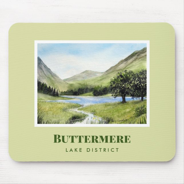 Vattenfärg Landskapsmålning för Sjö Buttermere Musmatta (Framsidan)