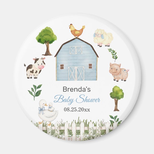 Vattenfärg lantbruksdjur gård baby shower present magnet (Framsidan)
