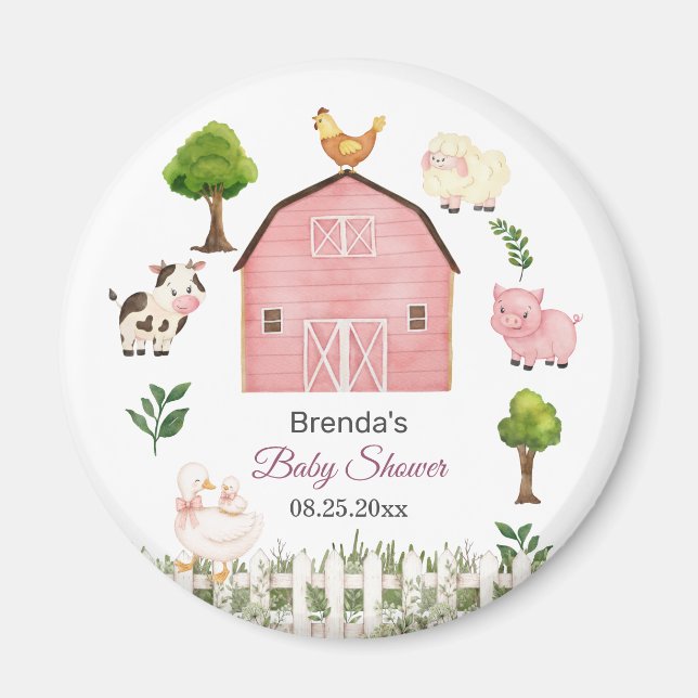 Vattenfärg lantbruksdjur gård baby shower present magnet (Framsidan)
