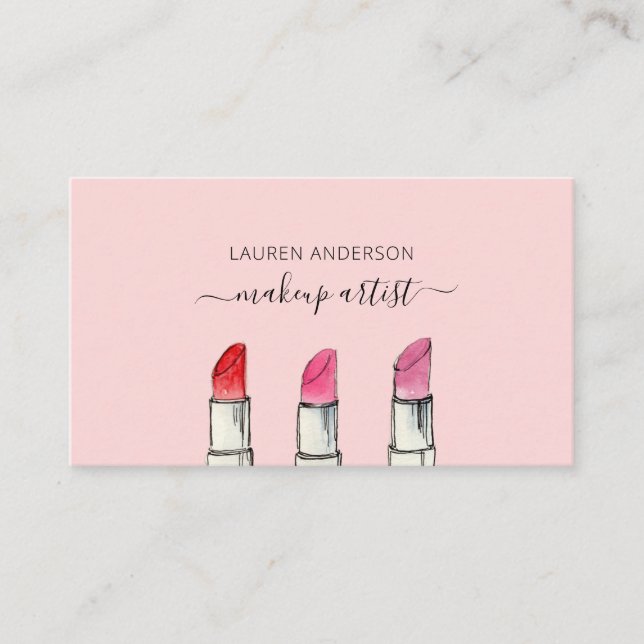 Vattenfärg Läppstift Makeup artist Namnkort (Framsida)