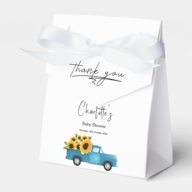 Vattenfärg Lastbil med Solblommor Baby Shower Presentaskar (Framsidan Sidan)