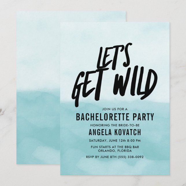 Vattenfärg Låt oss Hämta Vild Bachelorette Party I Inbjudningar (Fram/baksida)
