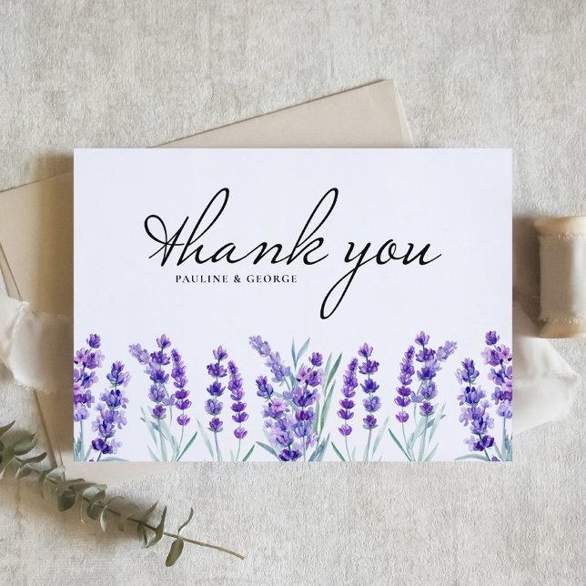 Vattenfärg Lavendel Blommor Vårbröllop Tack Kort (Skapare uppladdad)