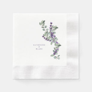 Vattenfärg Lavendel & Eukalyptus Myntad Bröllop Pappersservett