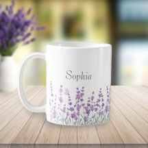 Vattenfärg Lavendel Lila Blommig Fjäril Mugg