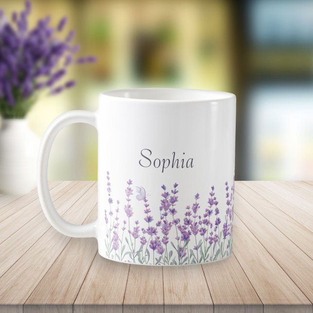 Vattenfärg Lavendel Lila Blommig Fjäril Mugg (Skapare uppladdad)