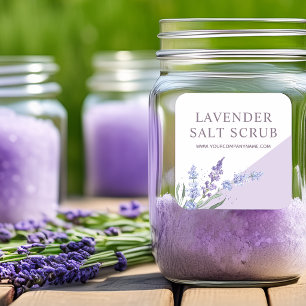 Vattenfärg Lavendel Salt Skrubb Blommig Fyrkantigt Klistermärke