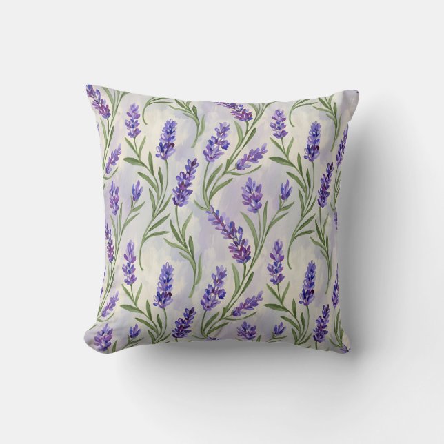 Vattenfärg Lavendel Sömlöst Blommigt Mönster Kudde (Framsida)
