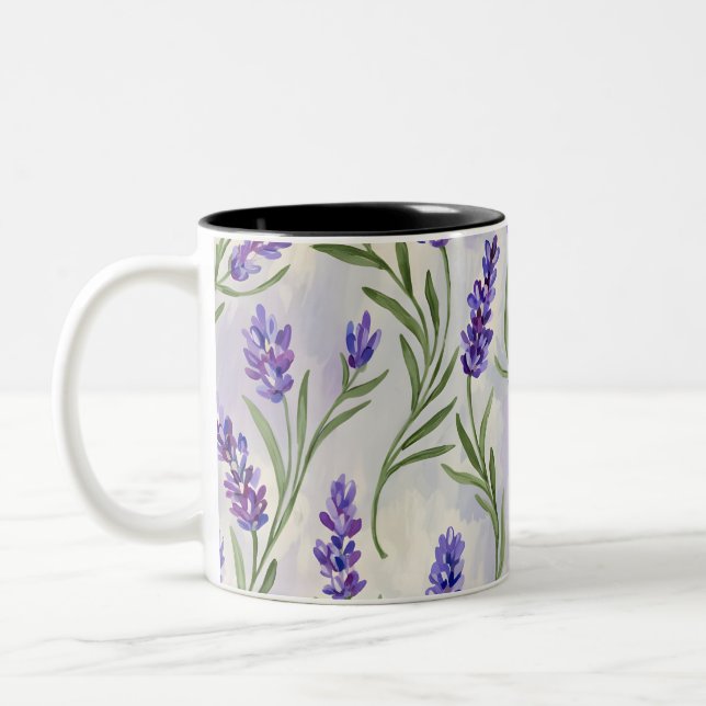 Vattenfärg Lavendel Sömlöst Blommigt Mönster Två-Tonad Mugg (Vänster)