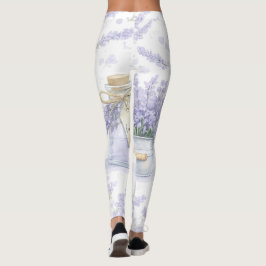 Vattenfärg Lavendel Trädgårdsmönster Leggings