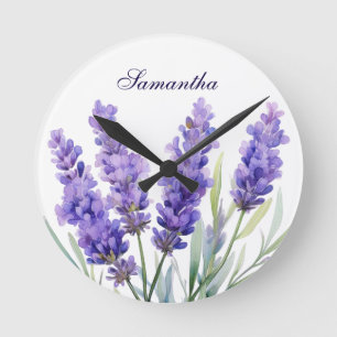 Vattenfärg Lavendelblommor Rund Klocka