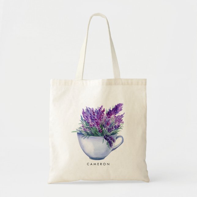 Vattenfärg Lavender Flowers i Tekopp Personlig Tygkasse (Framsidan)