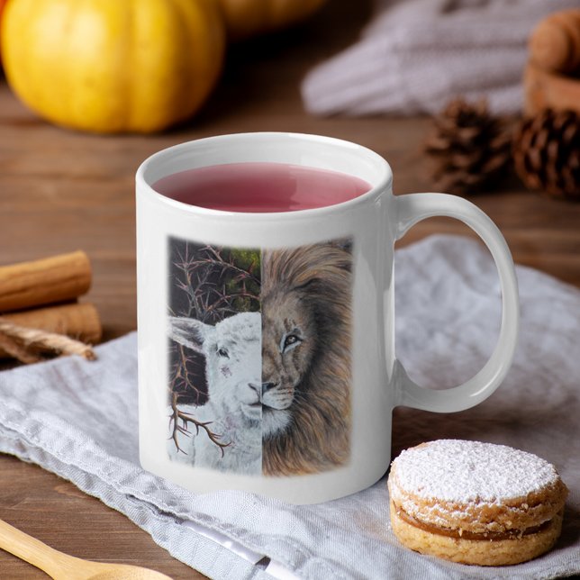 Vattenfärg lejon och lamm mugg, anpassade kaffemugg (Skapare uppladdad)