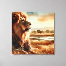Vattenfärg Lejon på Savannah Canvastryck