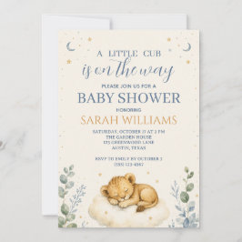 Vattenfärg Lejon Unge Pojke Baby Shower Inbjudan