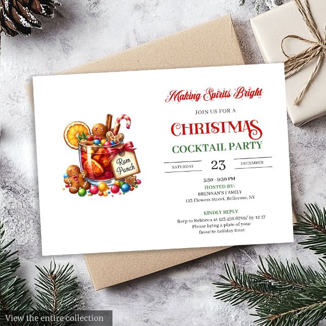 Vattenfärg lekfull jul cocktails fest  inbjudningar (Watercolor playful Christmas cocktails party invitation

)