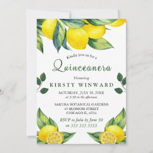 Vattenfärg Lemon Blommig Quinceanera Inbjudningar