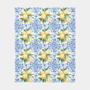 Vattenfärg Lemon Blue Kakel Flygtäcke Blankett Fleecefilt