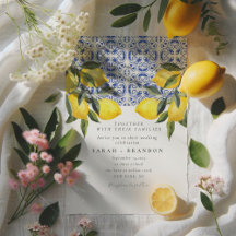 Vattenfärg Lemon Blue tile Mediterranean Bröllop