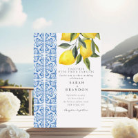 Vattenfärg Lemon Blue tile Mediterranean Bröllop